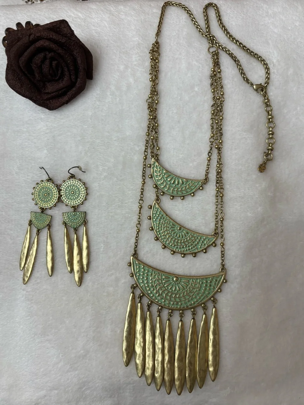 Lucky Brand Gold-Tone Necklace with Mint Enamel Crescent Pendants